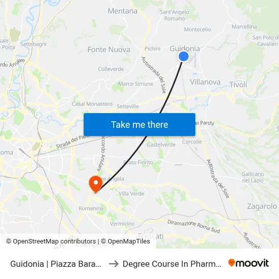 Guidonia | Piazza Baracca to Pharmacy Degree Course map