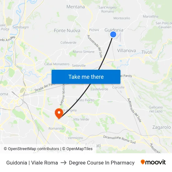 Guidonia | Viale Roma to Pharmacy Degree Course map