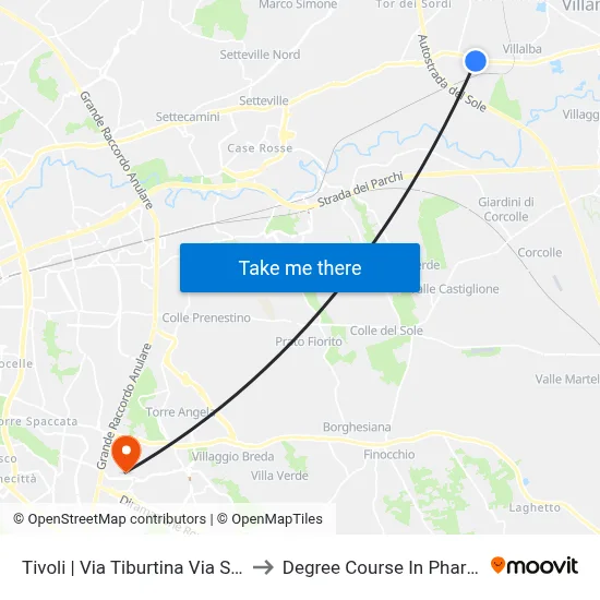 Tivoli | Tiburtina Street Salgari Street to Pharmacy Degree Course map