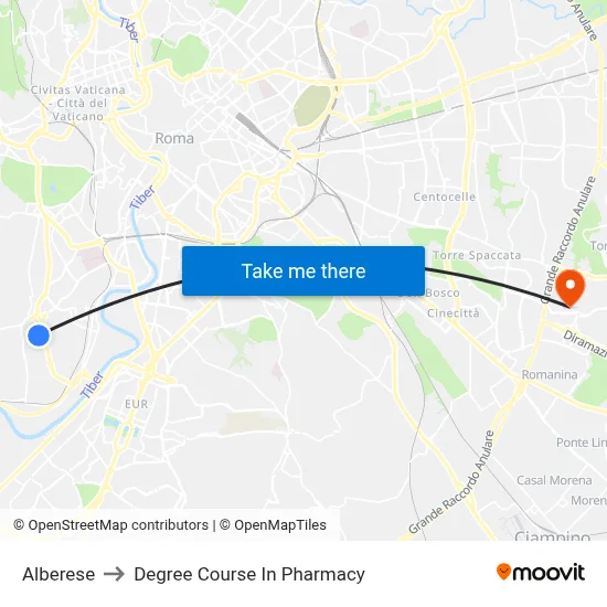 Alberese to Pharmacy Degree Course map