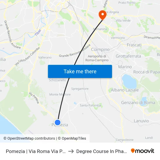 Pomezia | Via Roma Via Pontina to Pharmacy Degree Course map