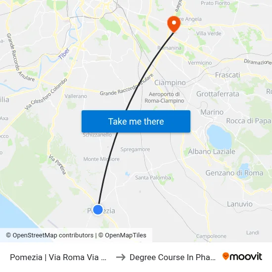 Pomezia | Roma Street Manara Street to Pharmacy Degree Course map