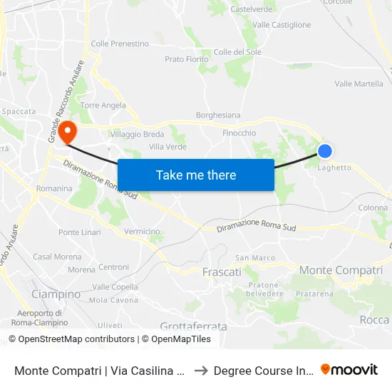 Monte Compatri | Casilina Street Workers Street to Pharmacy Degree Course map