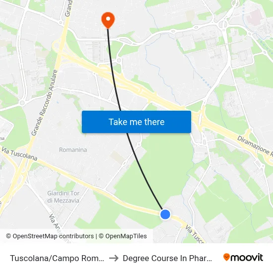Tuscolana/Campo Romano to Pharmacy Degree Course map
