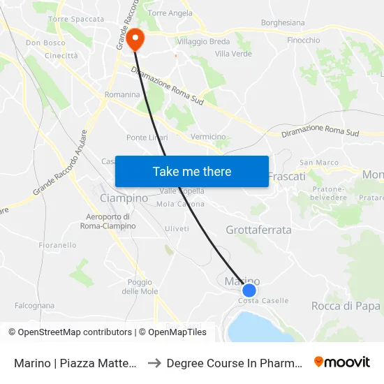 Marino Matteotti Square to Pharmacy Degree Course map