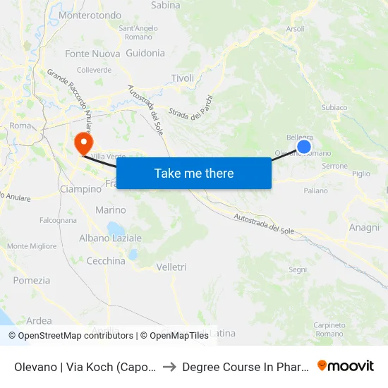 Olevano | Via Koch (Terminal) to Pharmacy Degree Course map