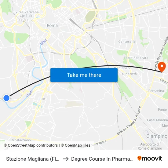 Magliana Station (FL1) to Pharmacy Degree Course map
