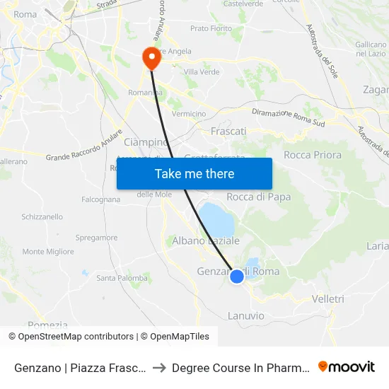 Genzano Frasconi Square to Pharmacy Degree Course map