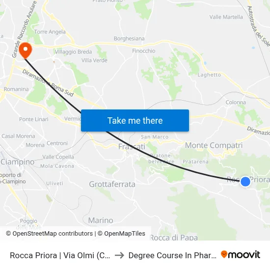 Rocca Priora | Via Olmi (Church) to Pharmacy Degree Course map