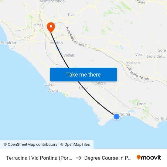 Terracina - Via Pontina (Porto Badino) to Pharmacy Degree Course map
