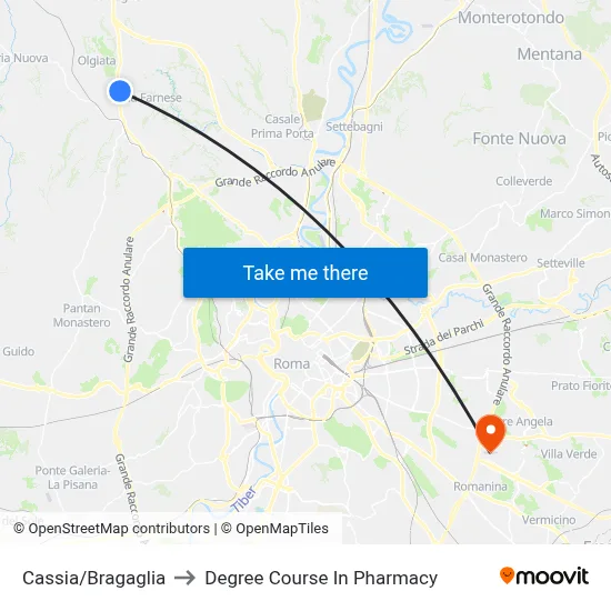 Cassia/Bragaglia to Pharmacy Degree Course map