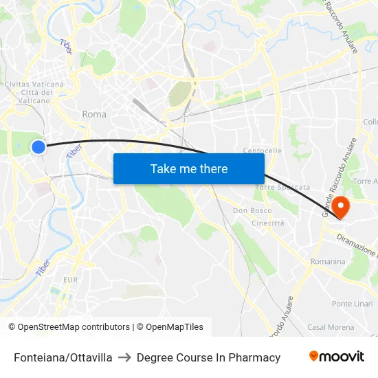 Fonteiana/Ottavilla to Pharmacy Degree Course map
