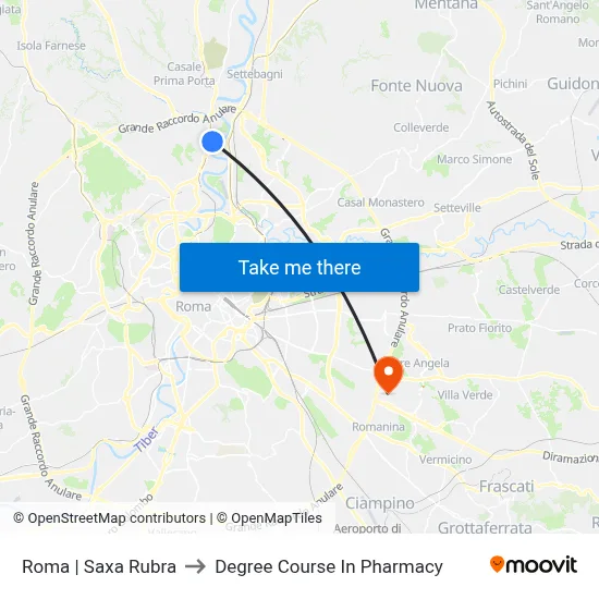Rome Saxa Rubra to Pharmacy Degree Course map