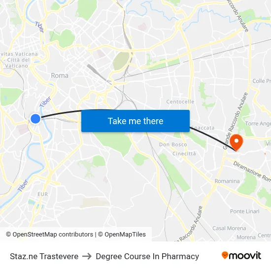 Trastevere Station to Pharmacy Degree Course map