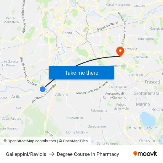 Galleppini/Raviola to Pharmacy Degree Course map