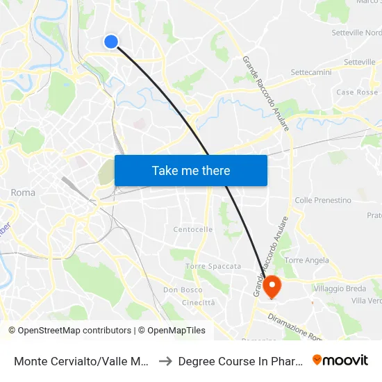 Monte Cervialto/Valle Melaina to Pharmacy Degree Course map