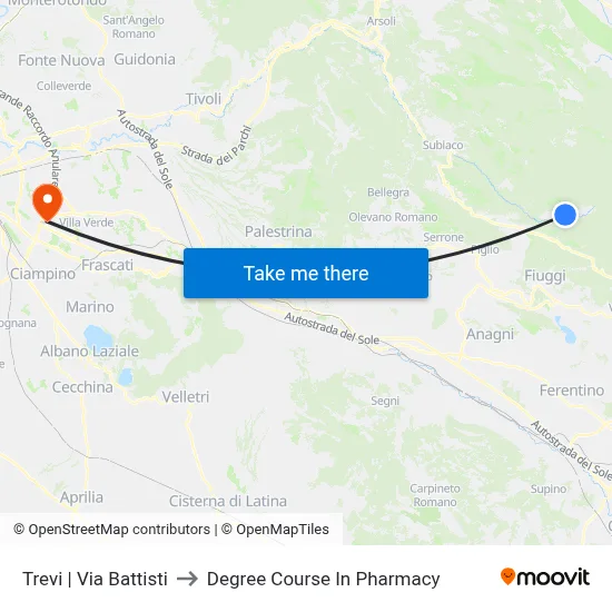 Trevi via Battisti to Pharmacy Degree Course map