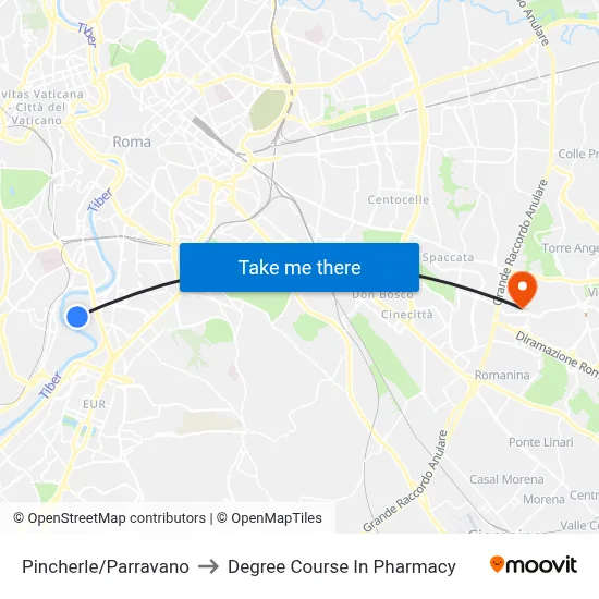 Pincherle/Parravano to Pharmacy Degree Course map