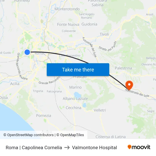 Rome | Cornelia Terminal to Valmontone Hospital map