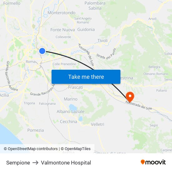 Sempione to Valmontone Hospital map