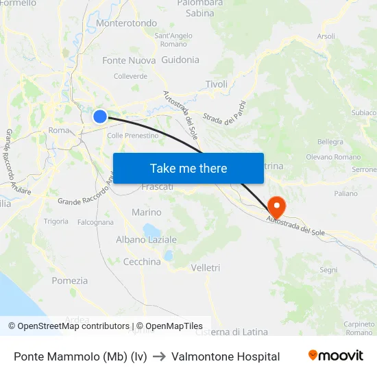 Ponte Mammolo (Mb) (Iv) to Valmontone Hospital map