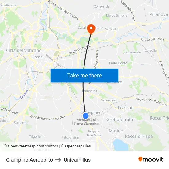 Ciampino Aeroporto to Unicamillus map
