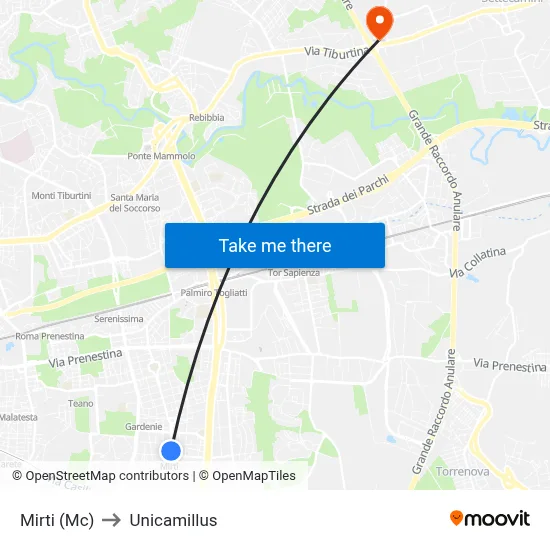 Mirti (Mc) to Unicamillus map