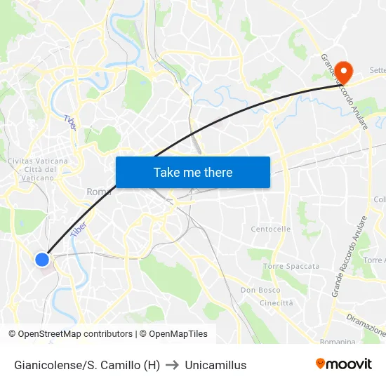 Gianicolense/S. Camillo Hospital to Unicamillus map