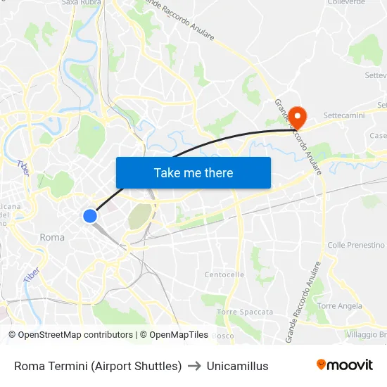 Roma Termini (Airport Shuttles) to Unicamillus map