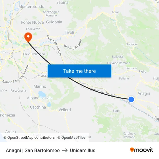 Anagni | San Bartolomeo to Unicamillus map