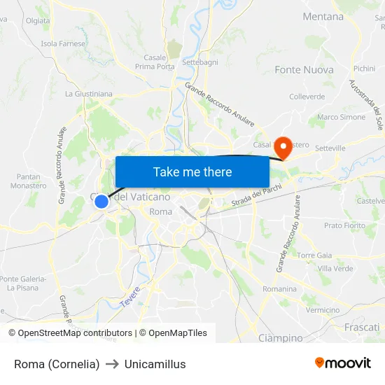 Rome | Cornelia Terminal to Unicamillus map