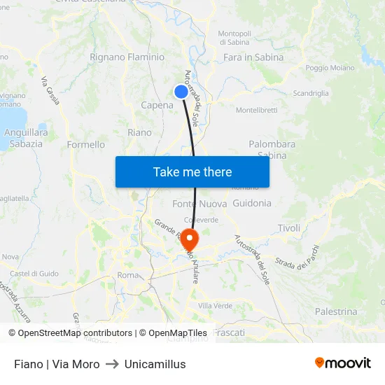 Fiano via Moro to Unicamillus map