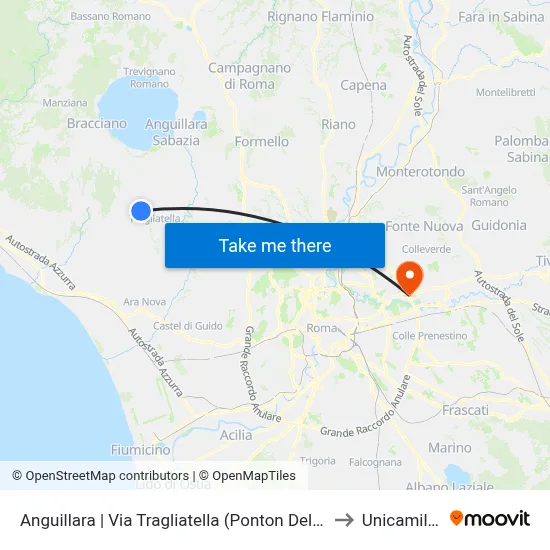 Anguillara | Via Tragliatella (Ponton Dell'Elce) to Unicamillus map