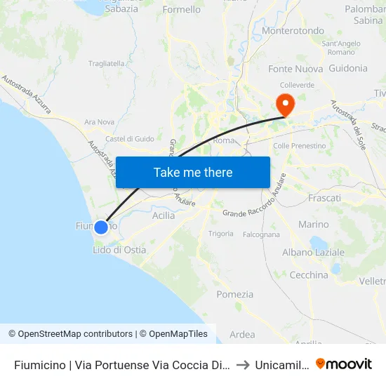 Fiumicino | Via Portuense Via Coccia Di Morto to Unicamillus map