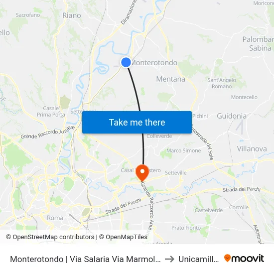 Monterotondo | Via Salaria Via Marmolada to Unicamillus map