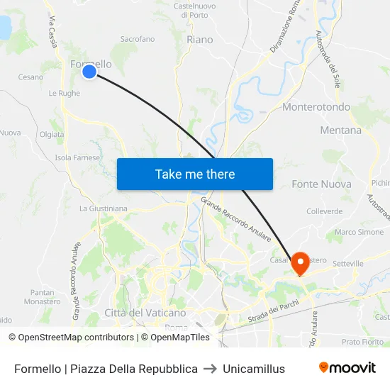 Formello | Piazza Della Repubblica to Unicamillus map