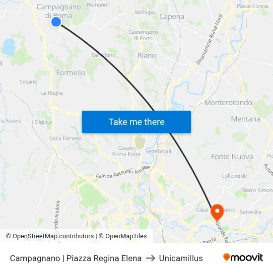 Campagnano Piazza Regina Elena to Unicamillus map