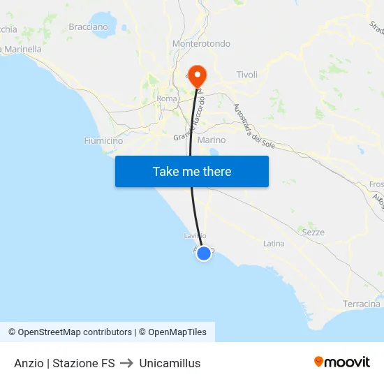 Anzio | Railway Station to Unicamillus map