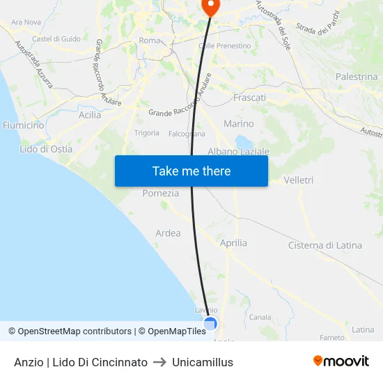 Anzio | Lido Di Cincinnato to Unicamillus map