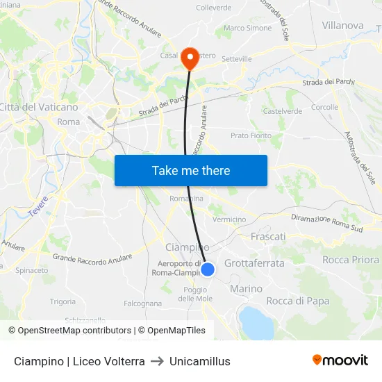 Ciampino | Liceo Volterra to Unicamillus map