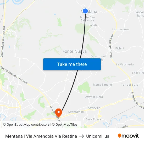 Mentana | Amendola Street Reatina Street to Unicamillus map