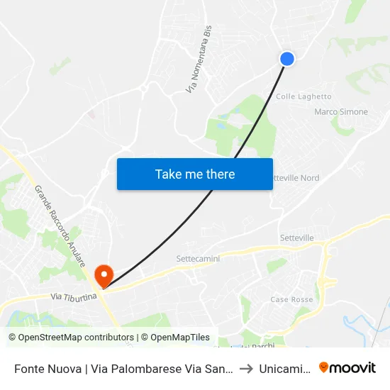 Fonte Nuova | Via Palombarese Via Santa Lucia to Unicamillus map