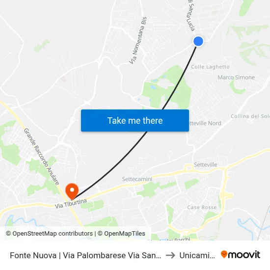 Via Palombarese - Via Santa Lucia, Fonte Nuova to Unicamillus map