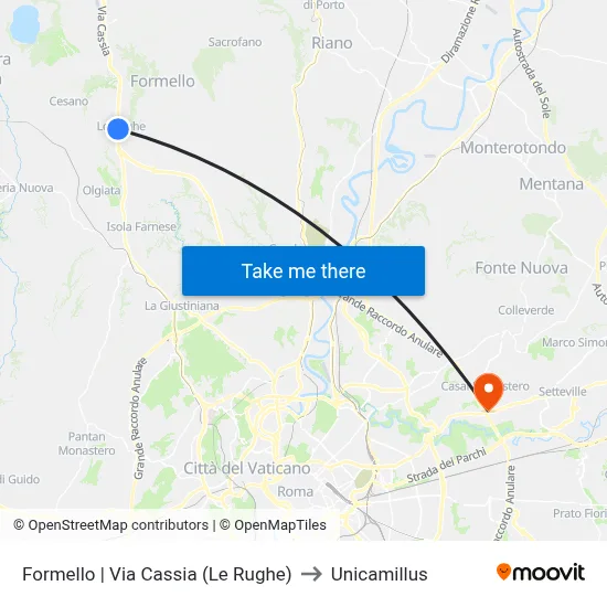Formello | Cassia Road (Le Rughe) to Unicamillus map