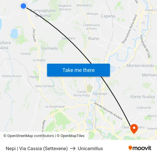 Nepi | Via Cassia (Settevene) to Unicamillus map