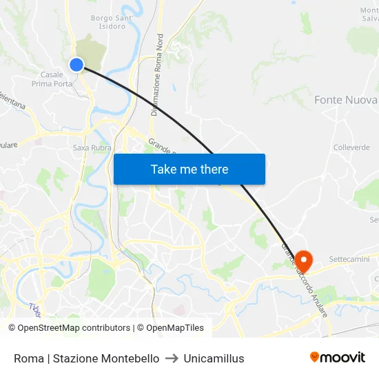 Rome | Montebello Station to Unicamillus map