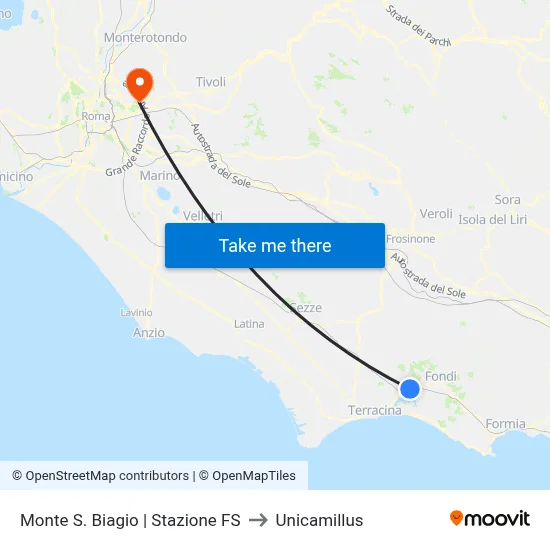 Monte San Biagio | Railway Station to Unicamillus map