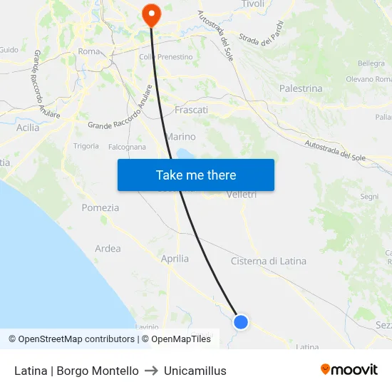Latina | Borgo Montello to Unicamillus map