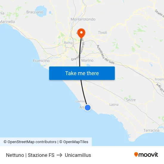 Nettuno | Railway Station to Unicamillus map