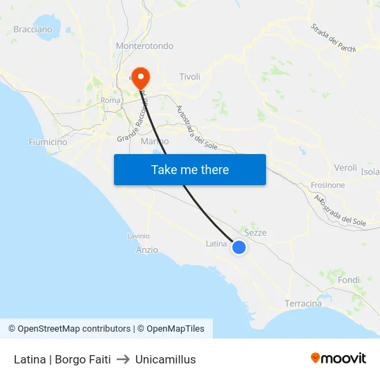 Latina | Borgo Faiti to Unicamillus map